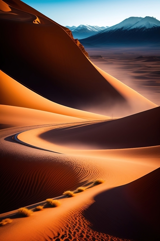Dune, Desert, Sunset, Sun, Sand, Sky