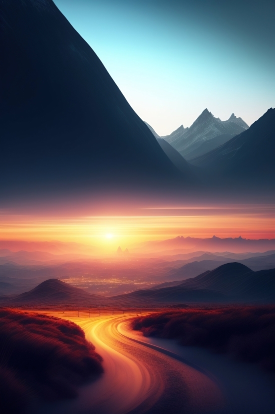 Highland, Landscape, Sun, Sunset, Sky, Mountain