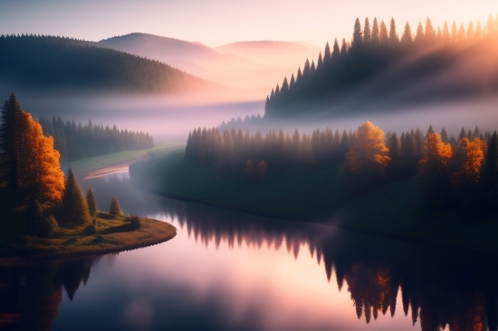 Reflection, Lake, Sunset, Water, Sky, Landscape
