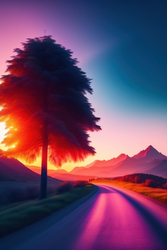 Sun, Mountain, Landscape, Volcano, Sky, Sunset