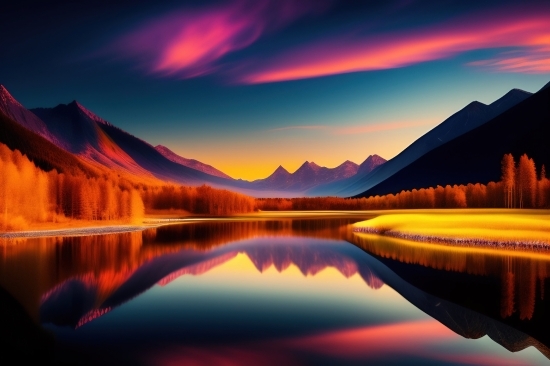 Sunset, Reflection, Sky, Landscape, Water, Travel